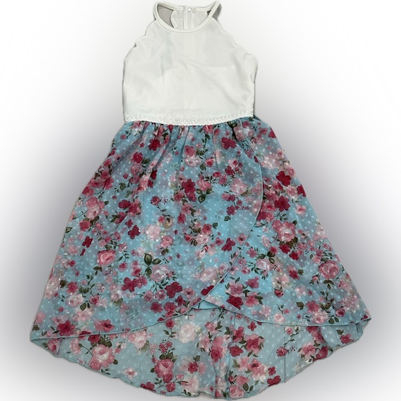 Speechless Kids Girls Size 8 Sleeveless White Blue Floral High Low Party Dress - Picture 3 of 5